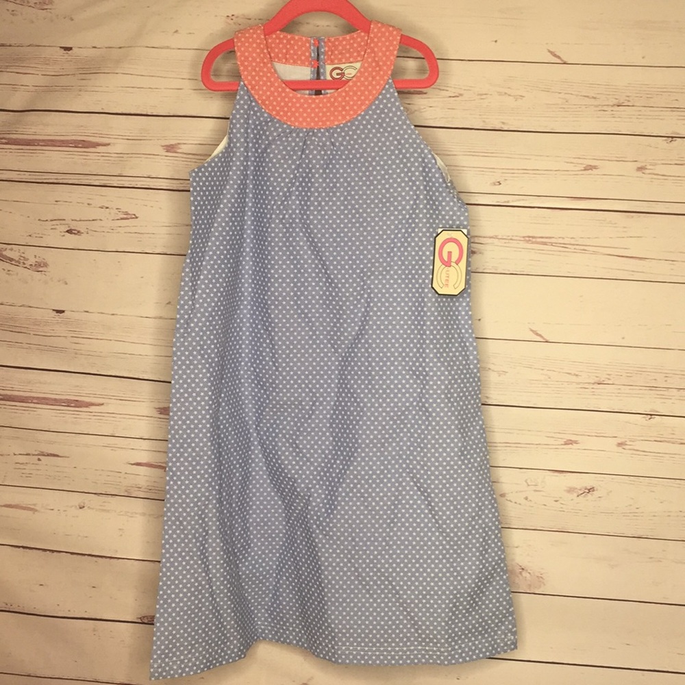 Coral White & Blue Star Dress Girls 12 NWT